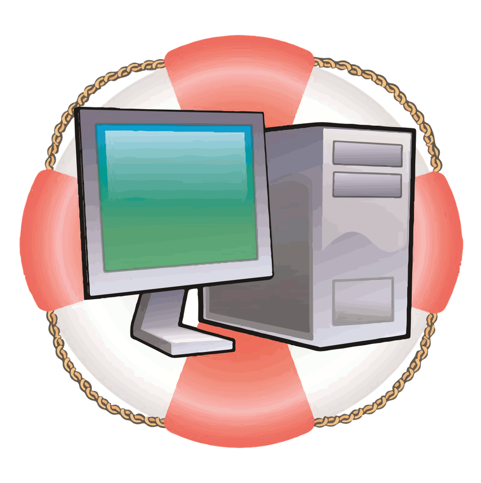 Loren Ullom's Computer Help logo: a computer inside a rescue tube riding ocean waves